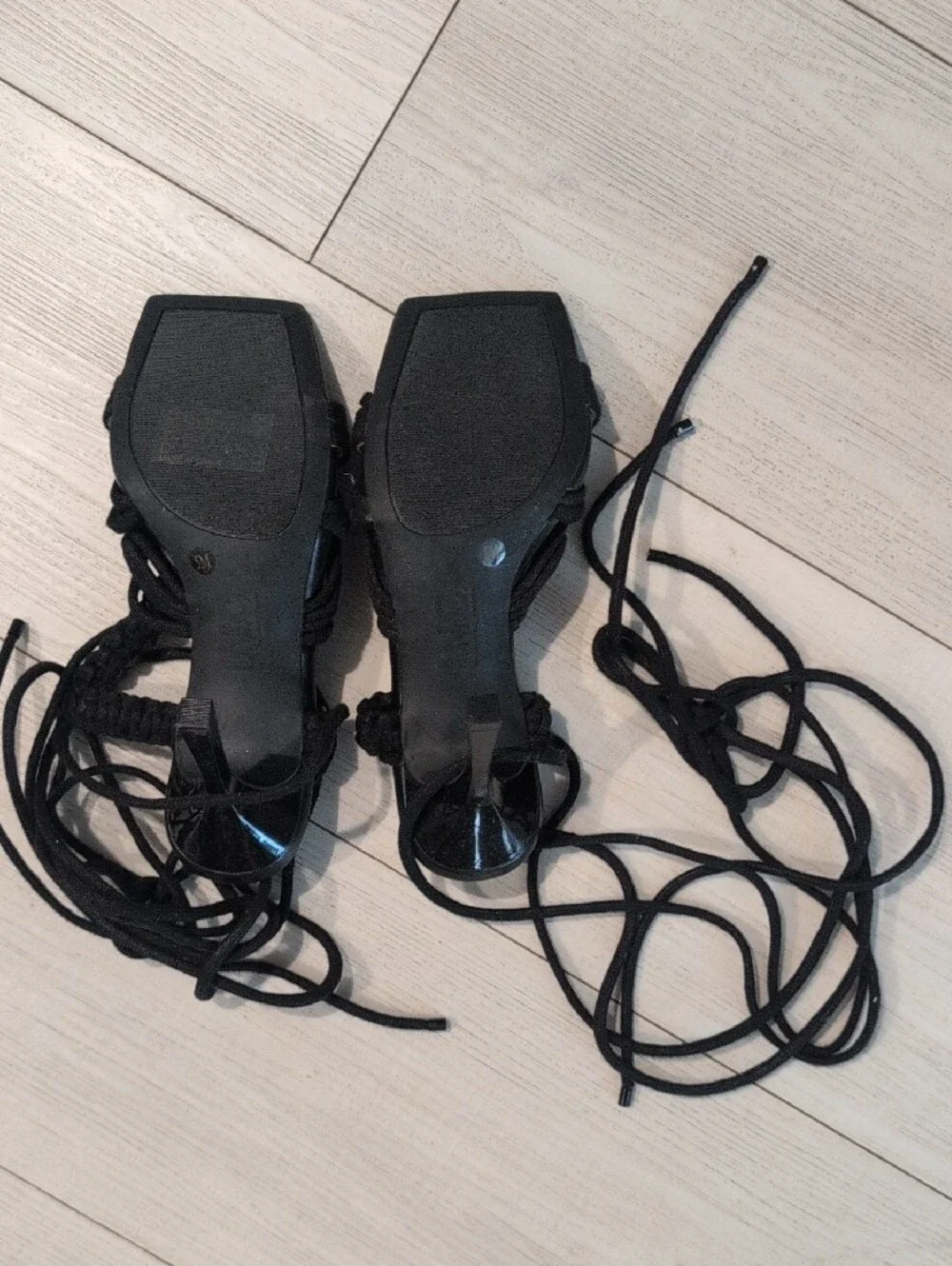 INC International Concepts Black Braided Lace-Up Square Toe Sandals